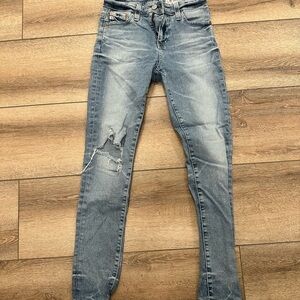 Ag Adriano Goldschmied Blue Skinny Jeans Distressed
